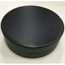 Caixa de presente de embalagem de couro redonda de fibra de carbono preto